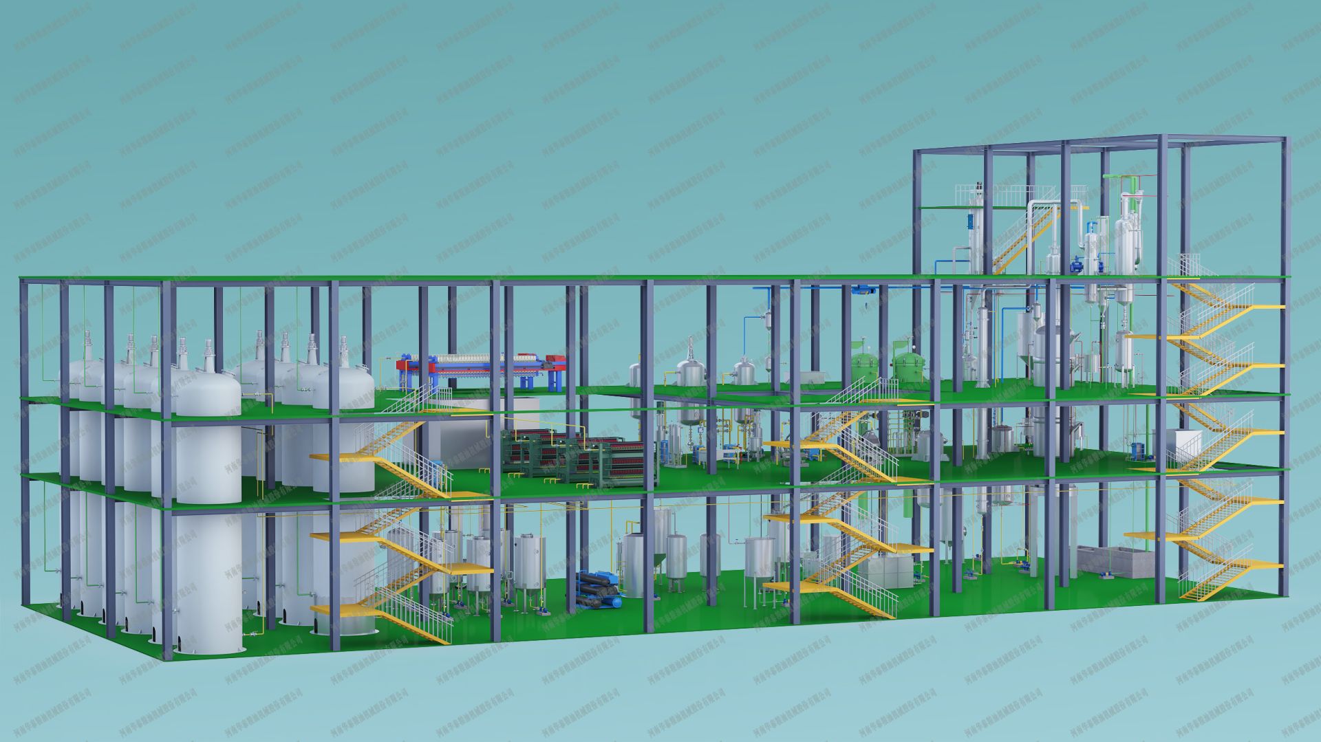 油脂精煉工程設(shè)備3D模擬圖